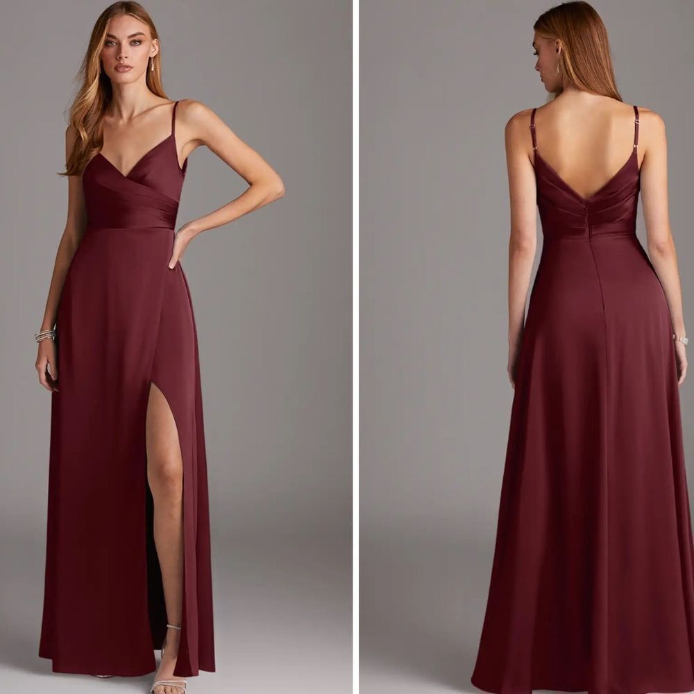 Azazie Burgundy Spaghetti-Strap Maxi Dress with Side Slit